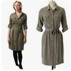 Anthropologie: Odile‎ silk green button front dress (S)